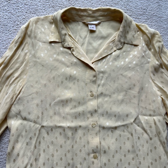 H&M Trend Yellow Gold Button Down Blouse Shirt Top Long Sleeve Polka Dot 4 US - Picture 15 of 16